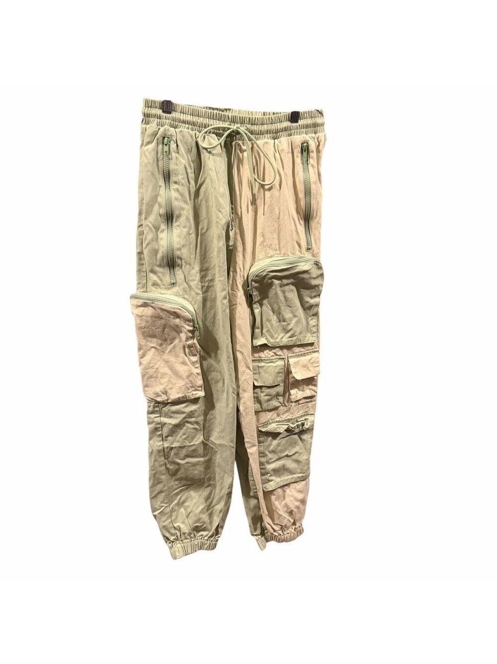 Hot & Delicious Colorblock Wide Leg Cargo Pants Zipper Pockets Flap Drawstring M